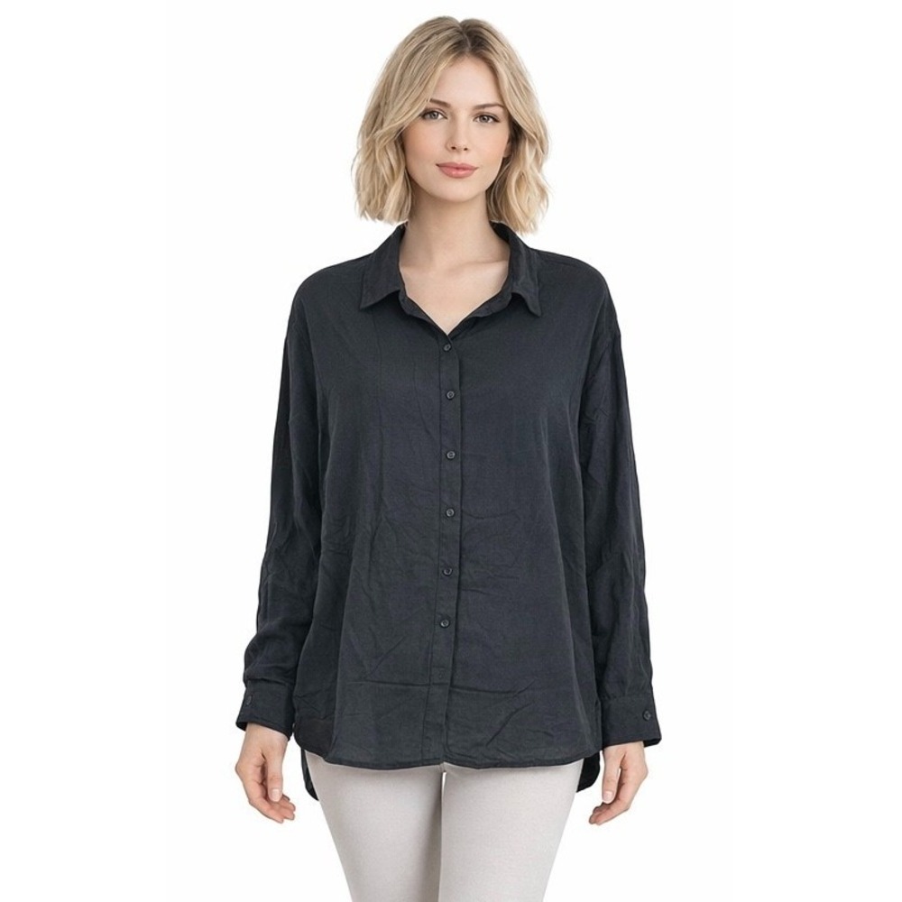 Michael Lauren Womens Button Up Shirt Black Long Sleeve Rayon Size L - Picture 1 of 8